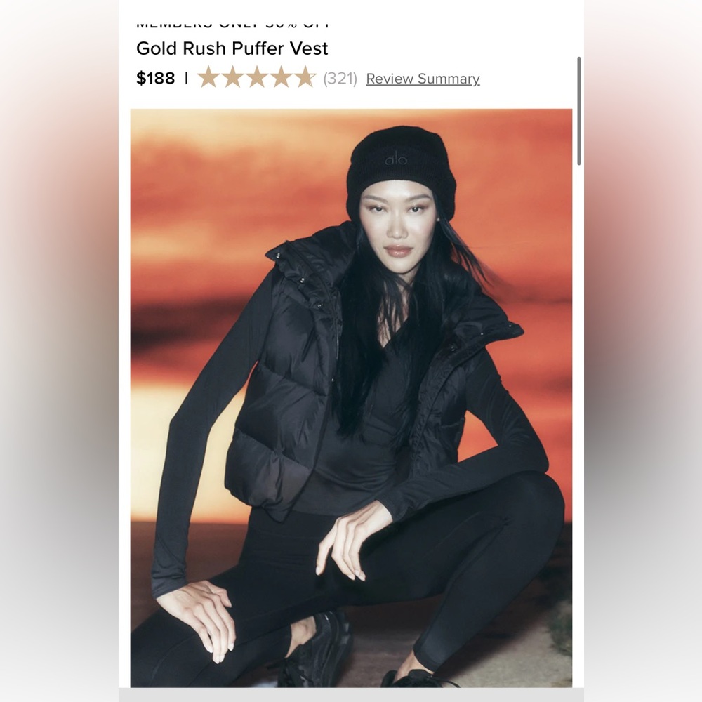 Alo Yoga Gold Rush Hooded Puffer Vest - Black Large